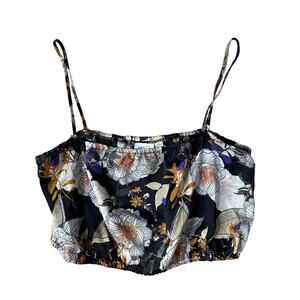 Janet Chung Crop Tank Floral Strappy Top Blouse XL black